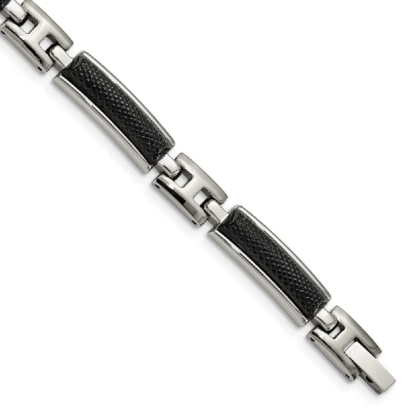 Men's 9mm Two Tone Stainless Steel Textured Link Bracelet, 8.25 Inch