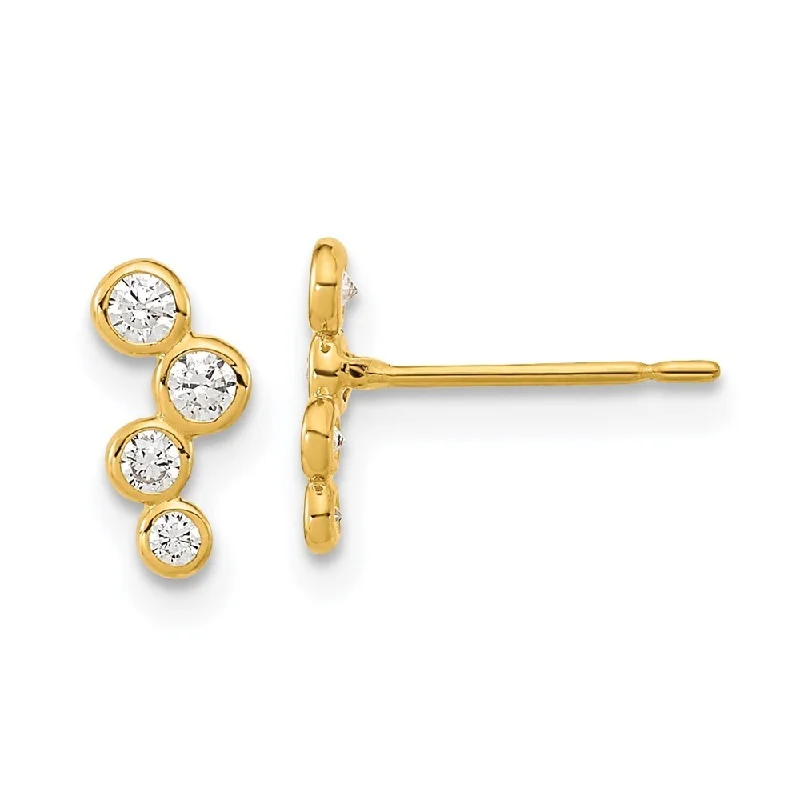 14k Yellow Gold 4- CZ Bezel Set Stud Earrings (L-10 mm, W-3.5 mm)