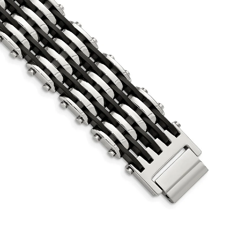 Men's 24mm Stainless Steel and Black Rubber Bracelet, 8.75 Inch