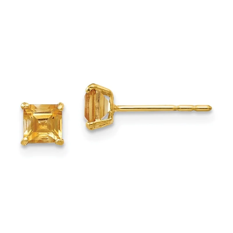 14k Yellow Gold Citrine Square Stud Earrings (L-4 mm, W-4 mm)