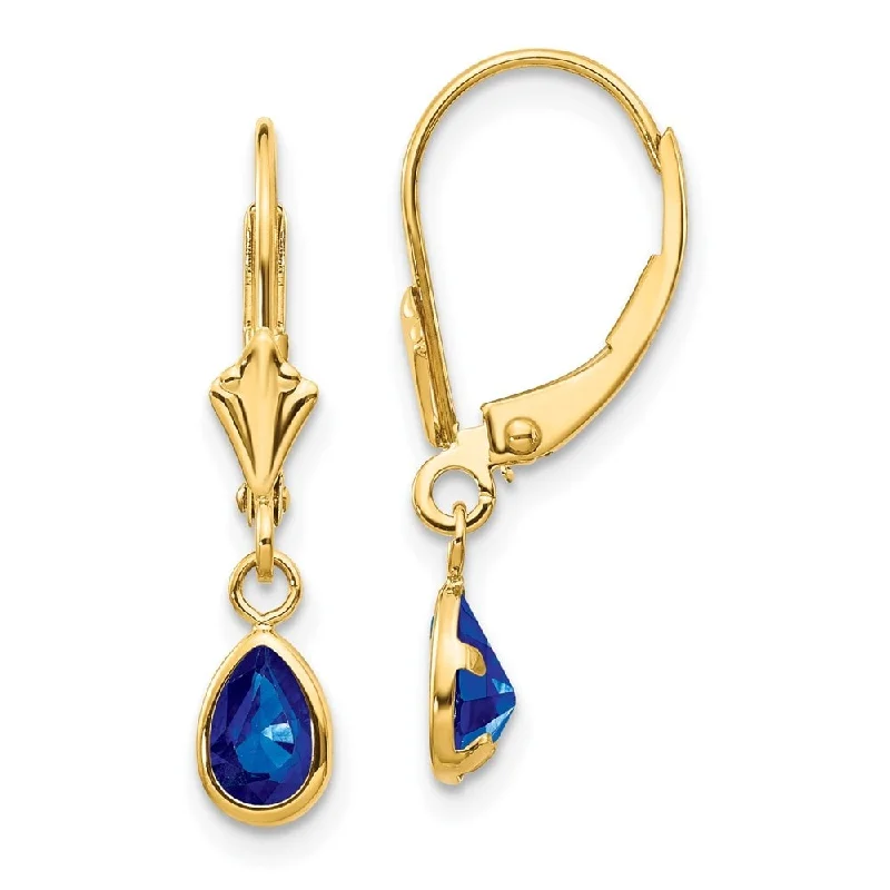 14k Yellow Gold 6x4mm September Sapphire Earrings (L-23 mm, W-4 mm)