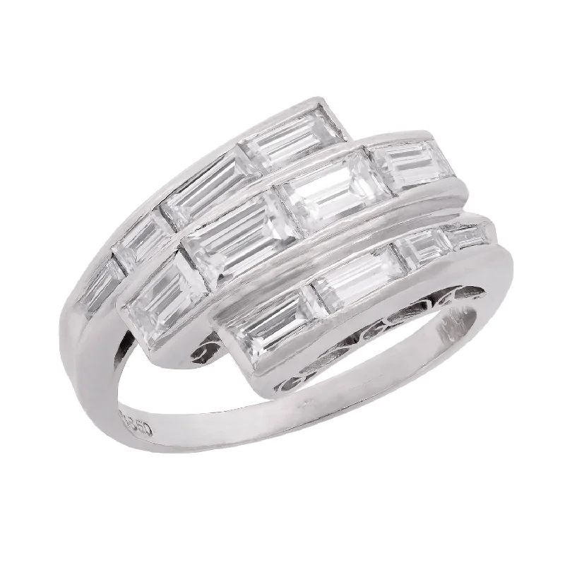 Retro Platinum and Baguette Diamond Bypass Ring