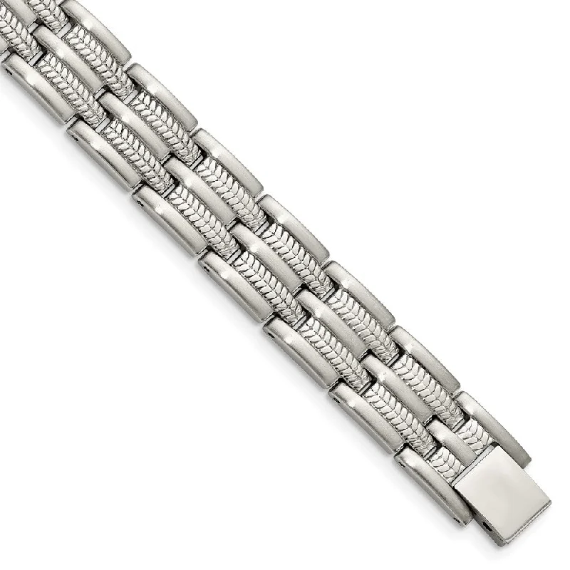 Men's Stainless Steel 11mm Tire Tread Link Bracelet, 8.75 Inch