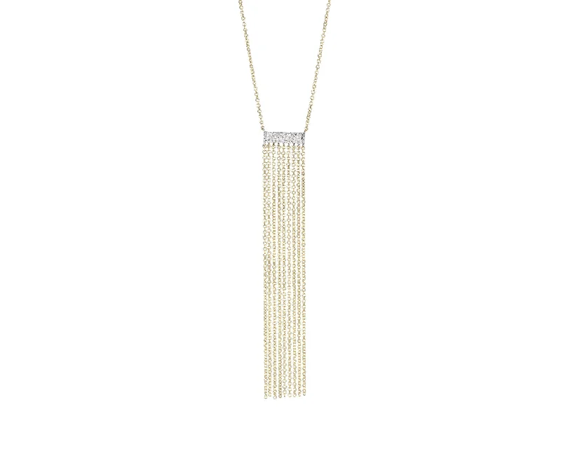 14KT Yellow Gold Diamond Pave Bar Fringe Necklace