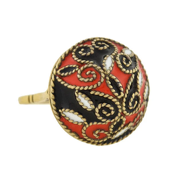 Art Deco Russian Silver & Enamel Dome Ring