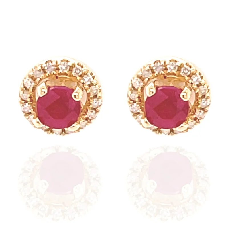 14Kt Rose Gold Burmese Ruby and Created White Sapphire Stud Earrings