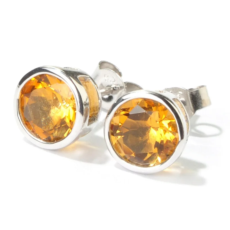 925 Sterling Silver Madeira Citrine Gemstone Stud Earrings