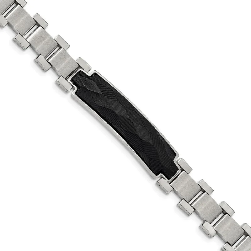 11.5mm Stainless Steel & Carbon Fiber I.D. Link Bracelet, 8.25 Inch