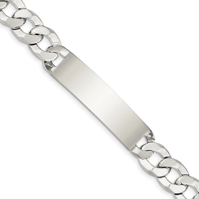 Mens 13mm Sterling Silver Polished Engravable Curb Link I.D. Bracelet