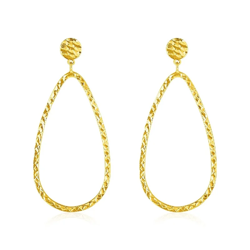 14k Yellow Gold Textured Teardrop Motif Post Earrings