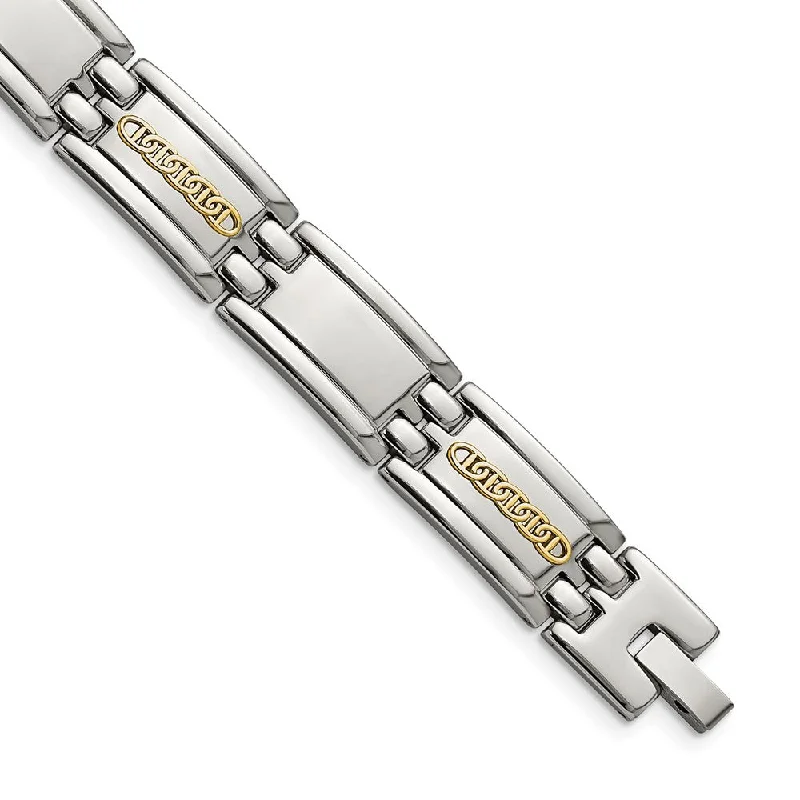 12mm Stainless Steel & 14K Yellow Gold Accent Link Bracelet, 8.75 Inch