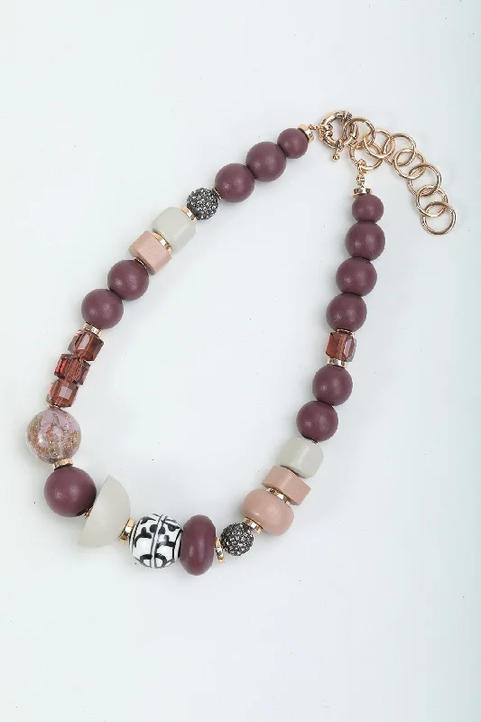 Burgundy Contrast Colour Beaded Necklace