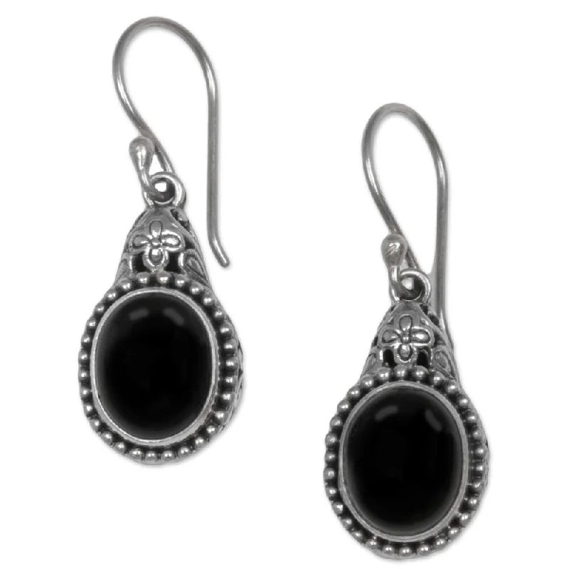 Handmade Sterling Silver 'Deepest Night' Onyx Earrings (India) - 1.4L*0.5W