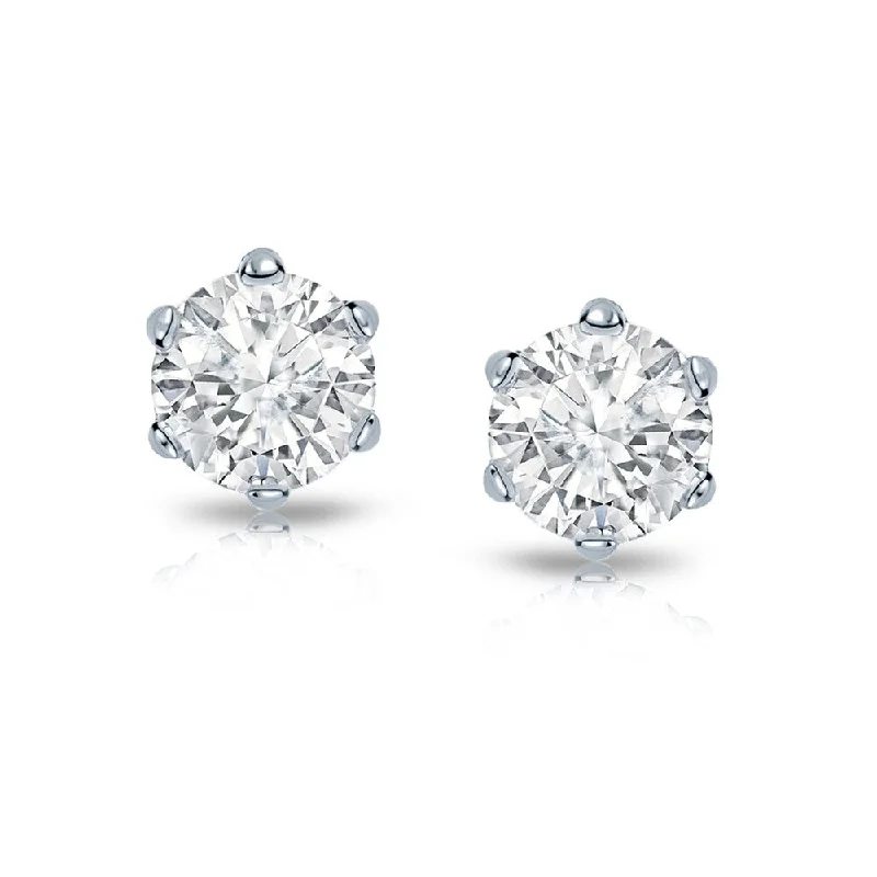 14k Gold 1ct TDW 6 Prong Round Solitaire Diamond Stud Earrings by Auriya (I-J, I1-I2)