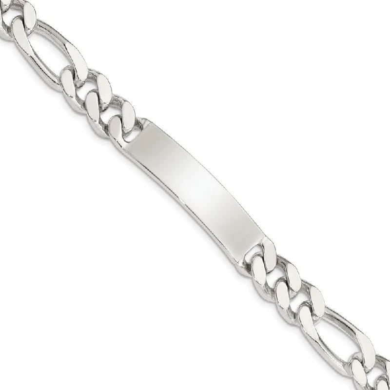 Men's 9mm Sterling Silver Figaro I.D. Bracelet