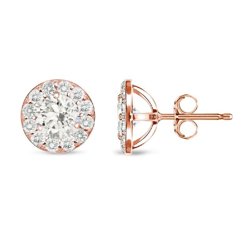 Auriya 3/4ctw Round Halo Diamond Stud Earrings 14k Rose Gold (I-J, I1-I2)