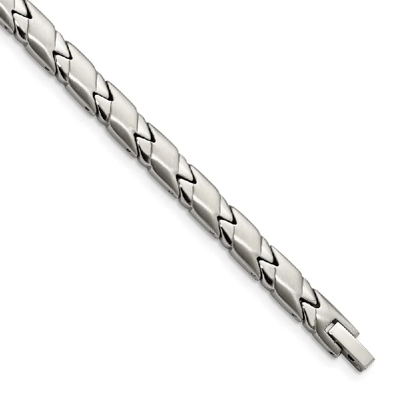 6.5mm Stainless Steel Brushed & Polished Zigzag Link Bracelet, 8.25 In