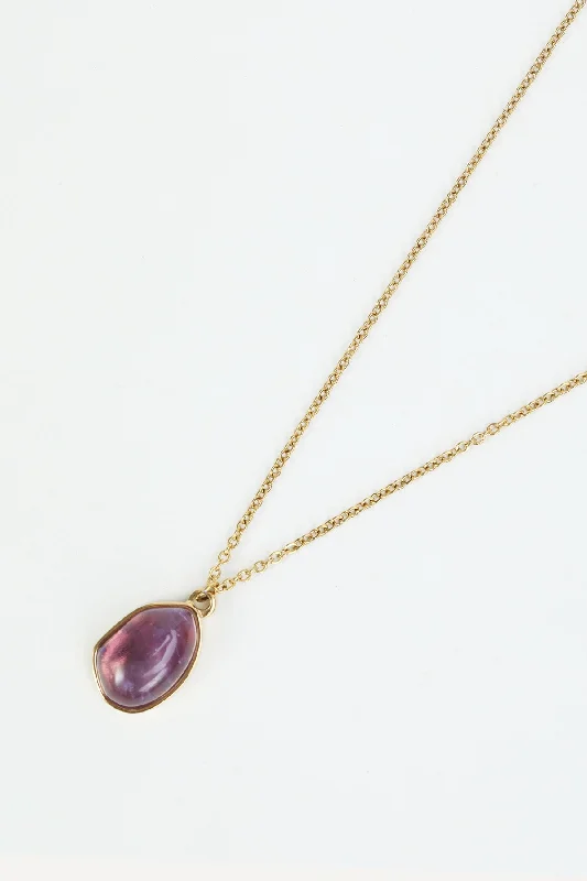 Purple Stone Set Pendant Gold Necklace