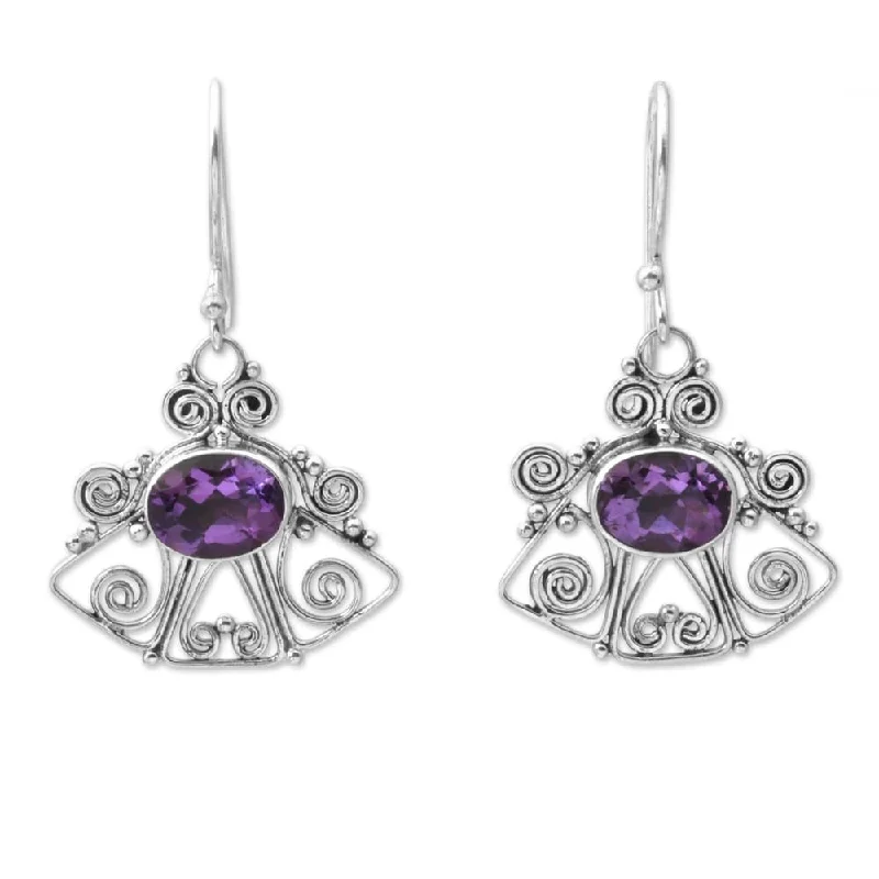 Handmade Sterling Silver 'Balinese Bell' Amethyst Dangle Earrings (Indonesia)