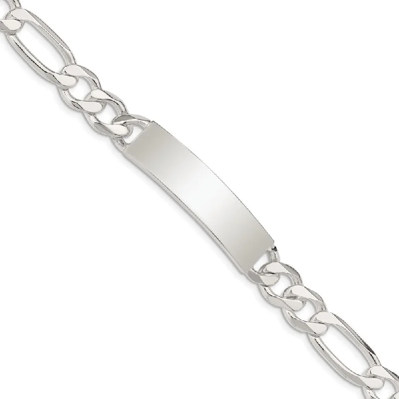 Men's 10mm Sterling Silver Figaro I.D. Bracelet