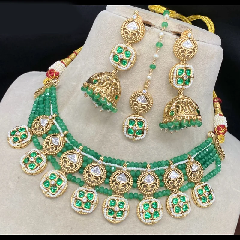 Amoliya Jewels Gold Plated Polki Kundan Stone And Pearls Necklace Set