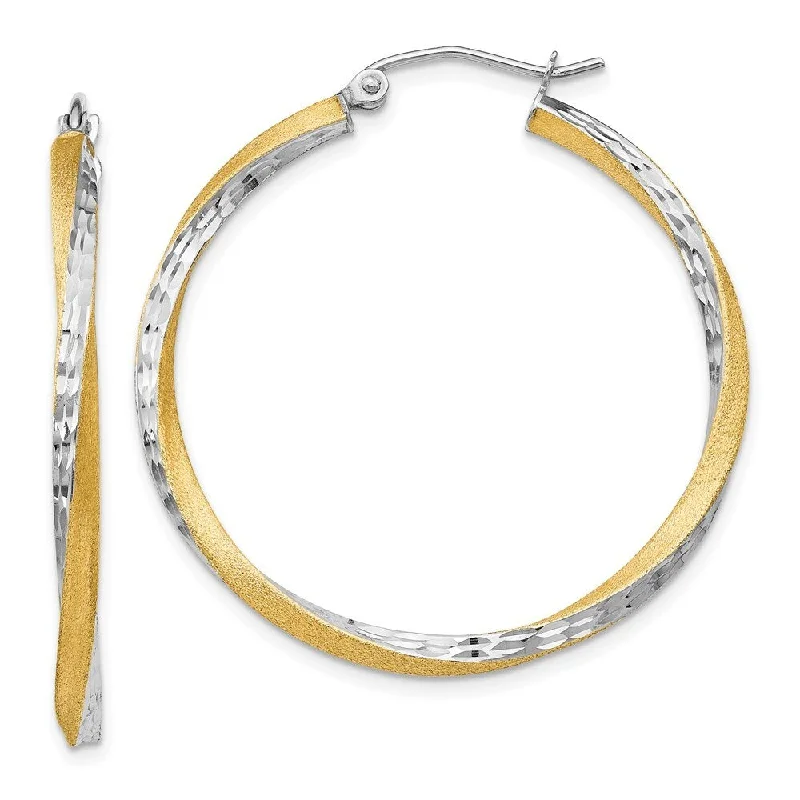 14k Yellow Gold Diamond-cut Twisted Hoop Earrings (L-35 mm, W-36.5 mm)