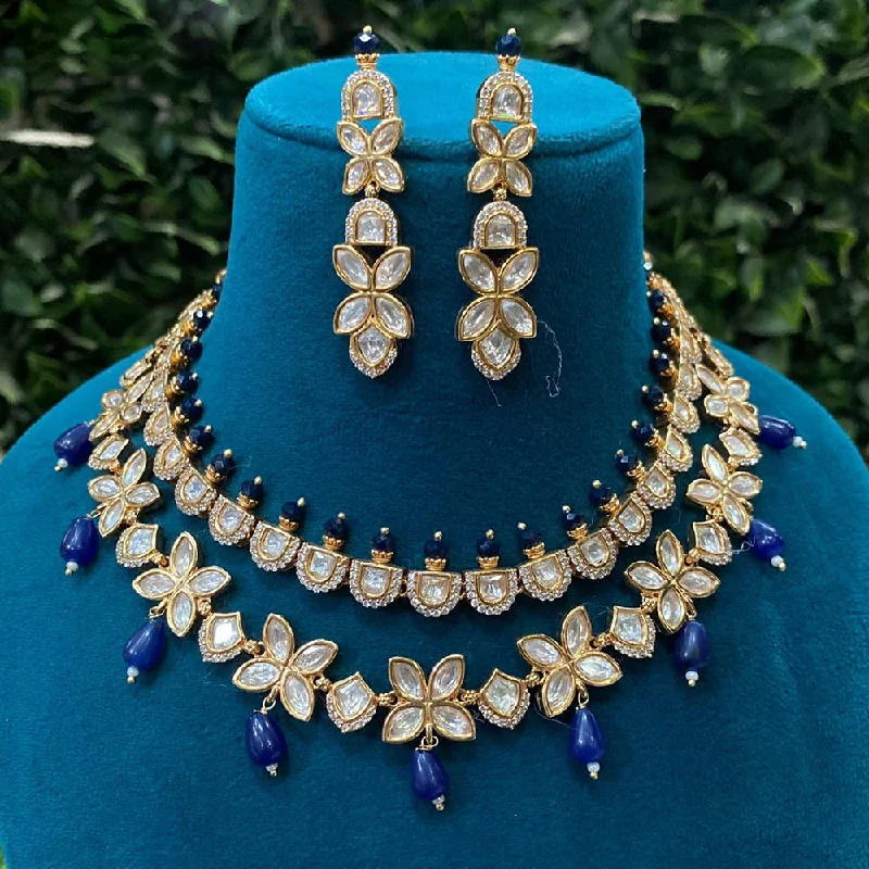 Amoliya Jewels Gold Plated Polki Kundan Stone And Beads Necklace Set