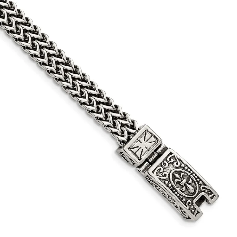 8.5mm Stainless Steel Antiqued 2-Strand Franco Chain Bracelet, 8.5 In