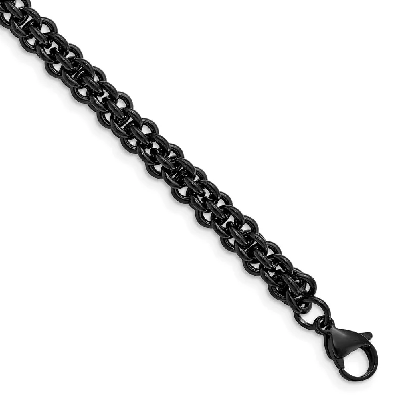 7mm Black Plated Stainless Steel Fancy Link Chain Bracelet, 9 inch