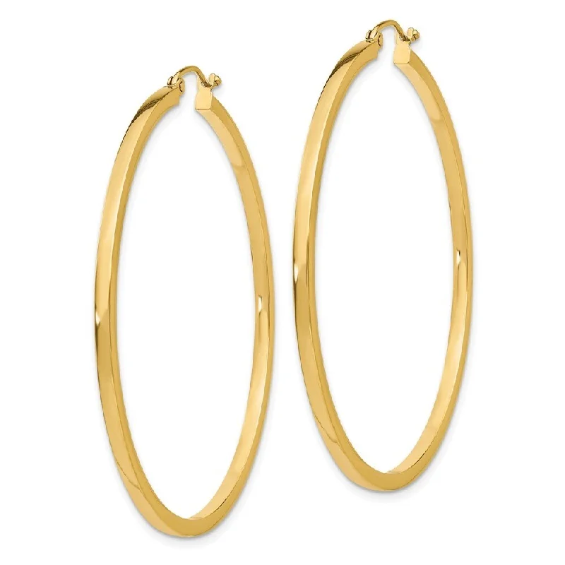 Diamond2Deal 14K Yellow Gold 2mm Square Tube Hoop Earrings (L- 50 mm, W- 2 mm)