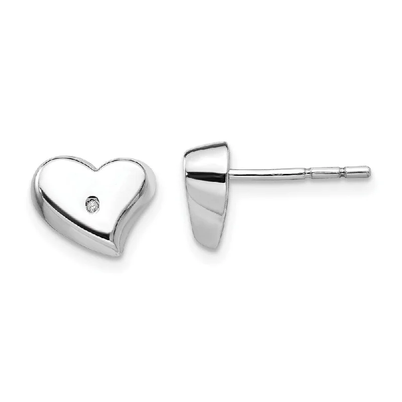 925 Sterling Silver Diamond Heart Stud Earrings (L-10 mm, W-10 mm)