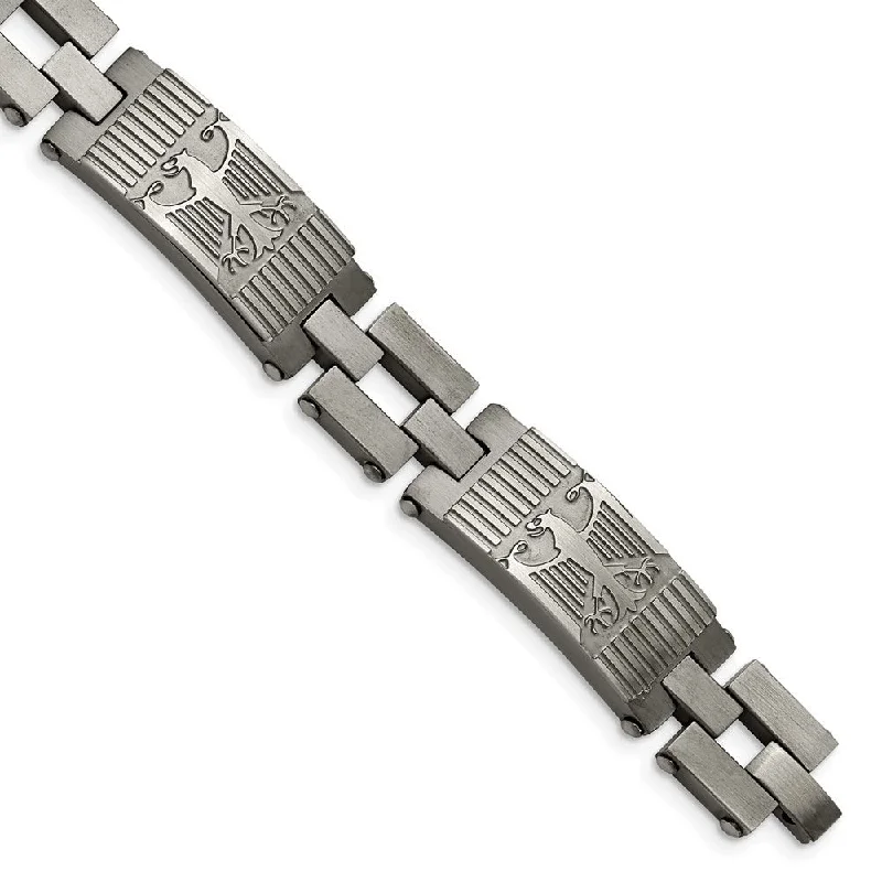 13mm Stainless Steel Antiqued & Brushed Eagle Link Bracelet, 8.5 Inch