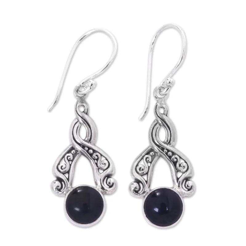 Sterling Silver 'Midnight Embrace' Onyx Earrings - Silver Black