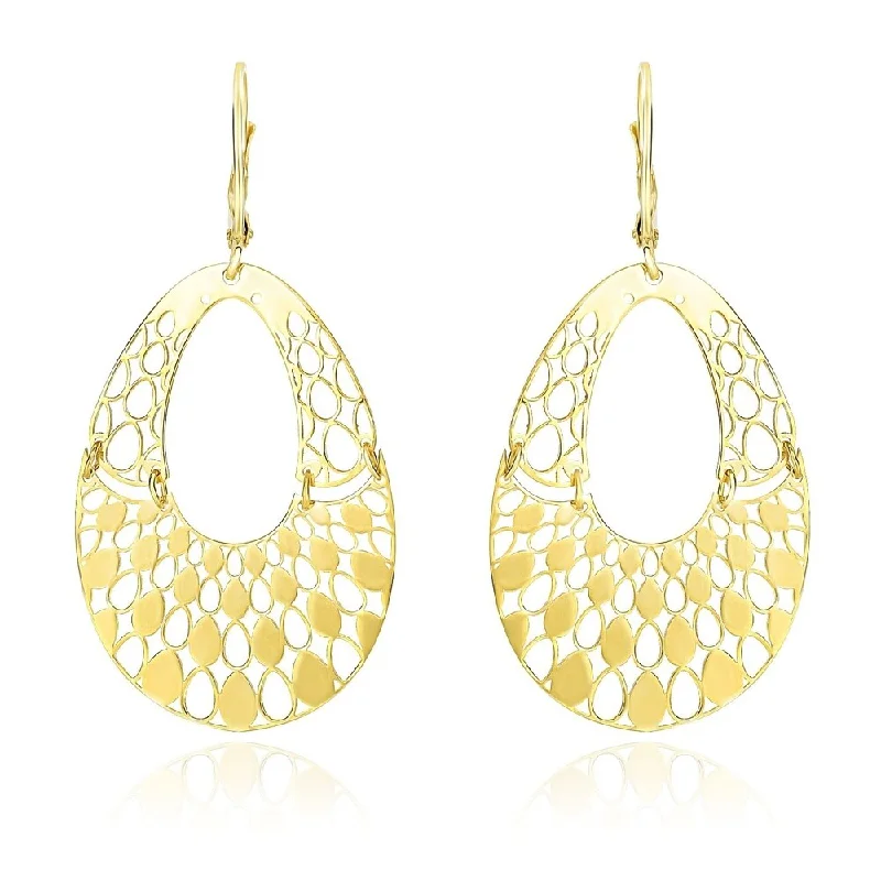 14k Yellow Gold Teardrop Filigree Design Graduated Open Teardrop Earrings