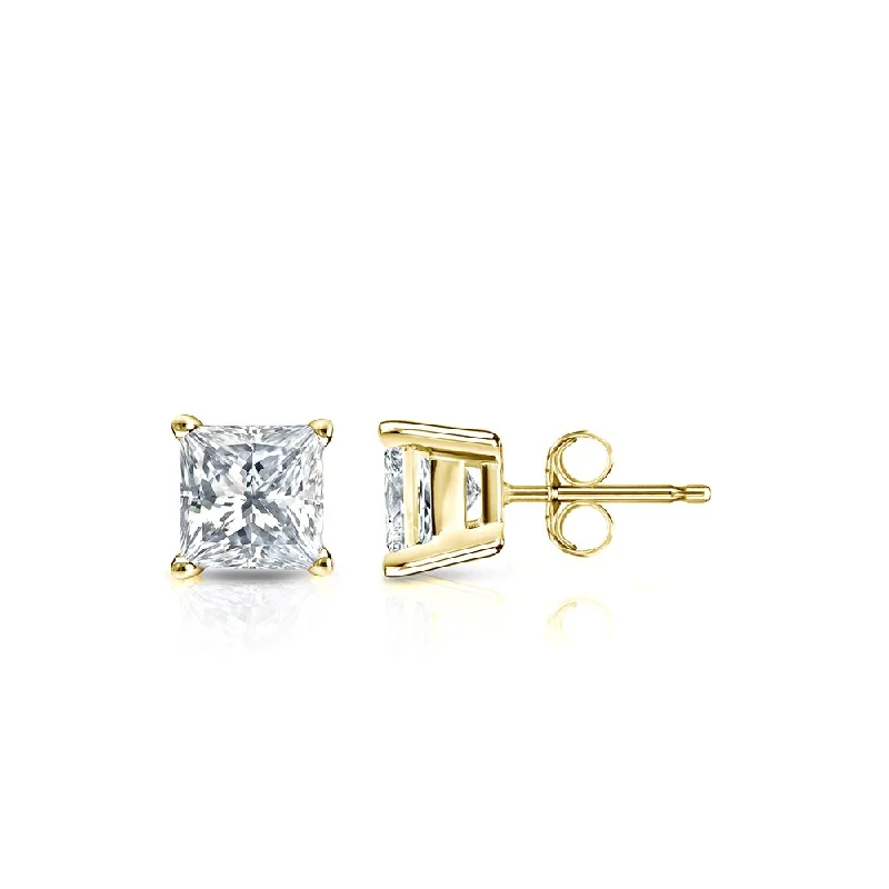 Auriya 14k Gold 1/2ctw Princess-cut Diamond Stud Earrings (I-J, SI2-SI3)