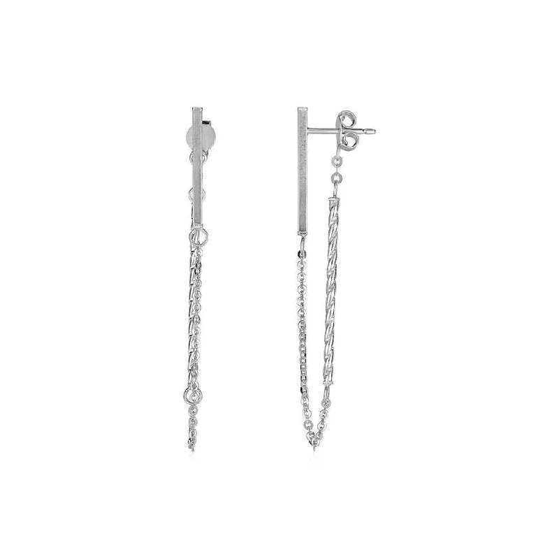 14k White Gold Bar and Chain Dangle Earrings