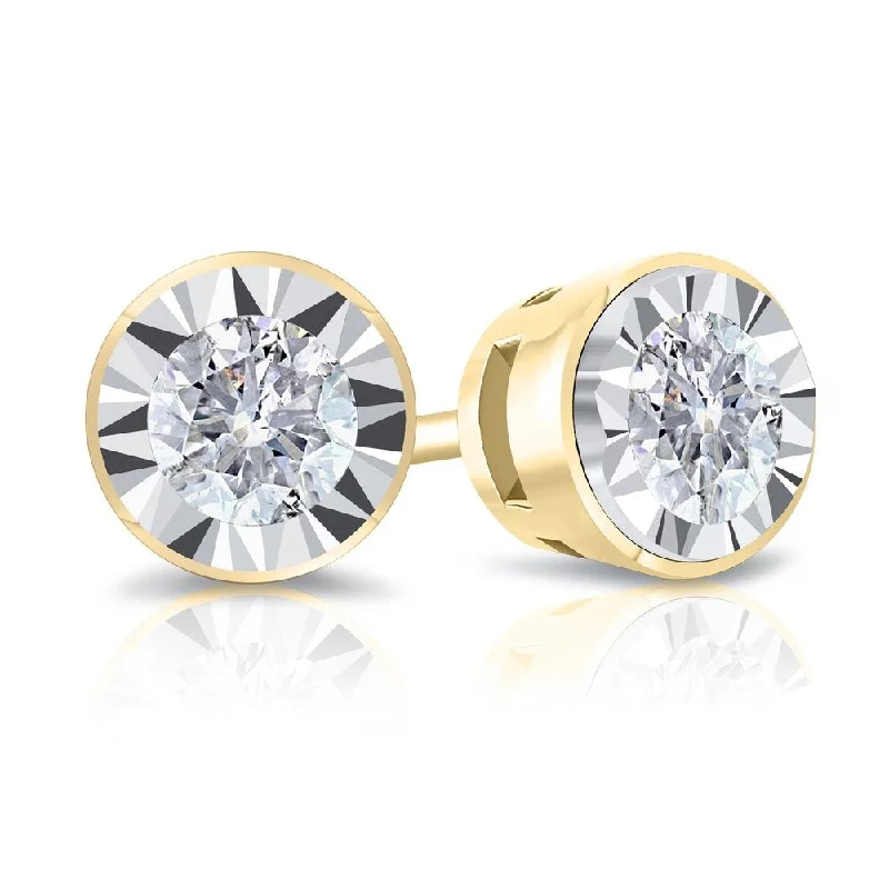 Auriya Round 1/5cttw Bezel Set Diamond Stud Earrings 14K Gold (G-H, I2-I3)