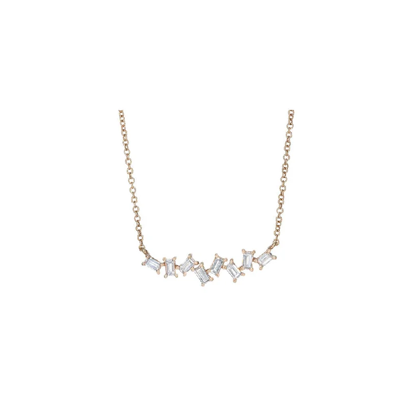 14KT Rose Gold Scattered Baguette Bar Necklace