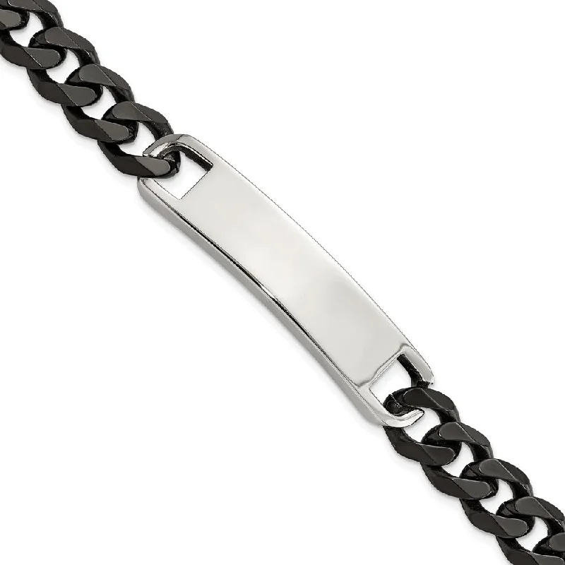 11mm Stainless Steel & Black Plated Curb Link I.D. Bracelet, 8.5 Inch