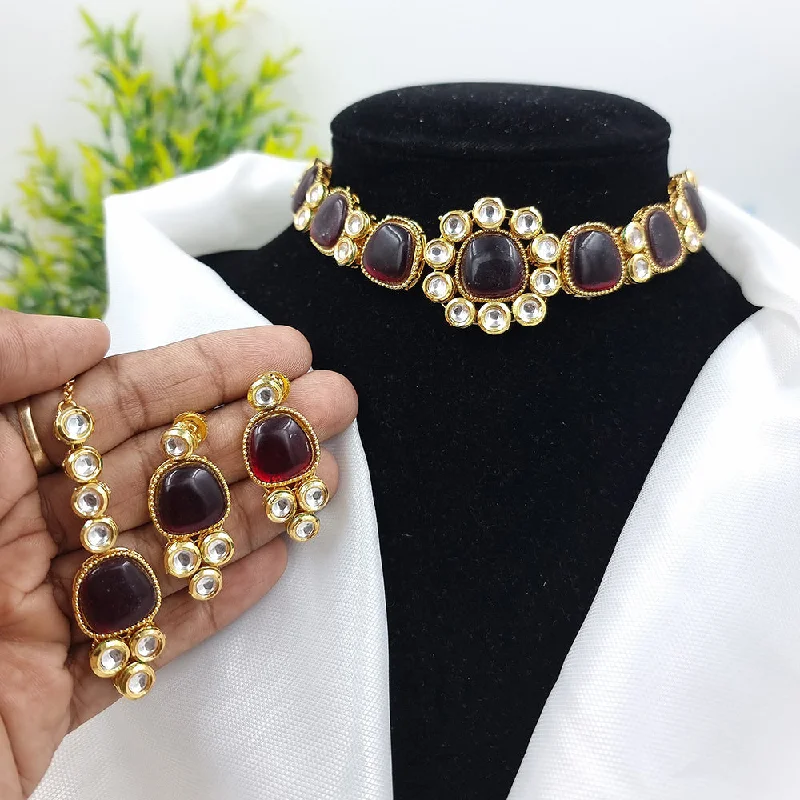 JCM Gold Plated Kundan Stone Choker Necklace Set