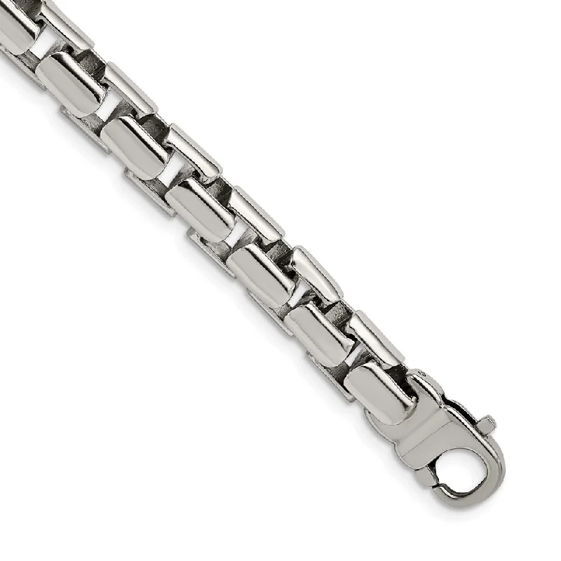 Men's 10mm Stainless Steel Fancy Square Box Chain Bracelet, 8.5 Inch