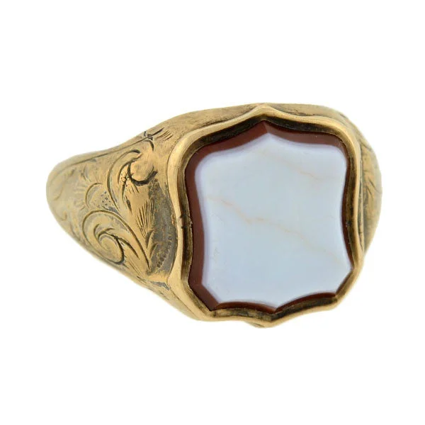 Victorian Sterling Gilt & Agate Signet Locket Ring