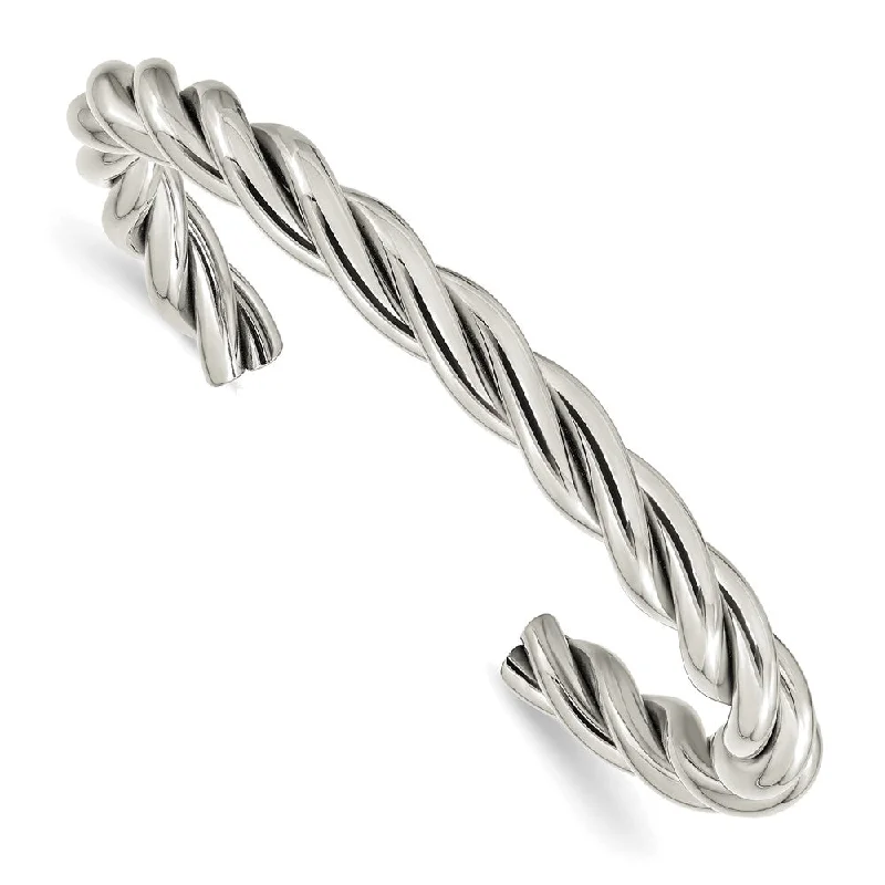 Unisex 8mm Stainless Steel Polished Twisted Cuff Bracelet