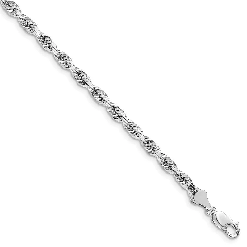 5mm, 14k White Gold D/C Quadruple Rope Chain Bracelet