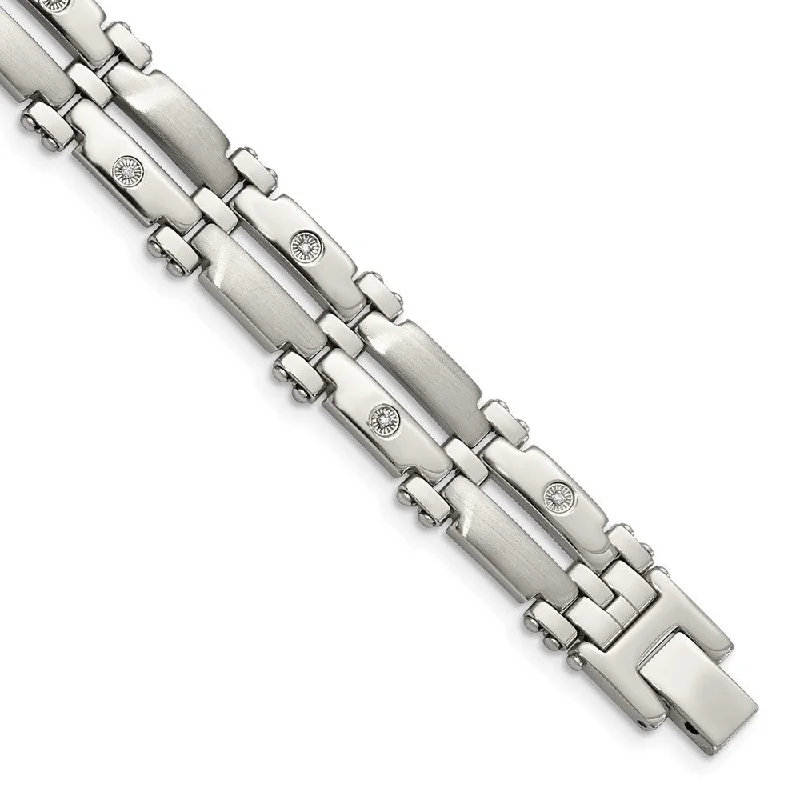 Men's 11mm Stainless Steel and Diamond Bracelet - 8.5 Inch