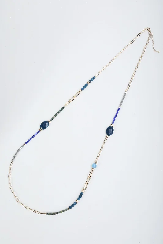 Blue Multi Beaded Long Necklace