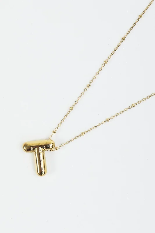 Bubble "T" Gold Initial Necklace