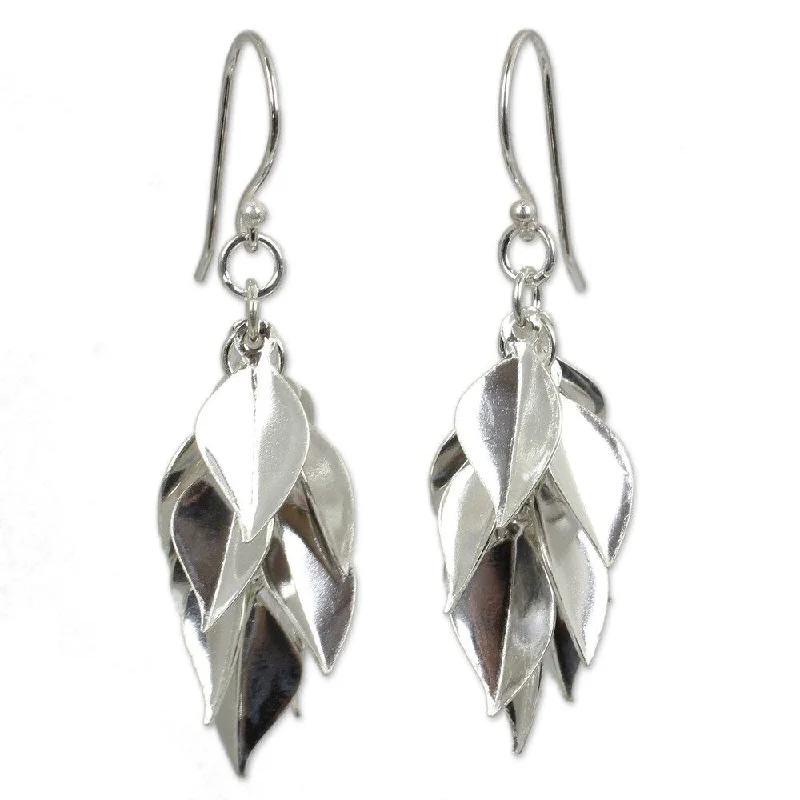 NOVICA Handmade Silver Leaves Sterling Silver Earrings - 1.8*0.4