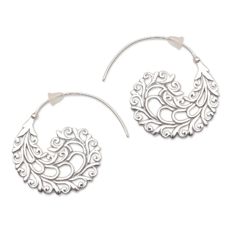 NOVICA Romantic Vines, Sterling silver half-hoop earrings - 1.2*0.1