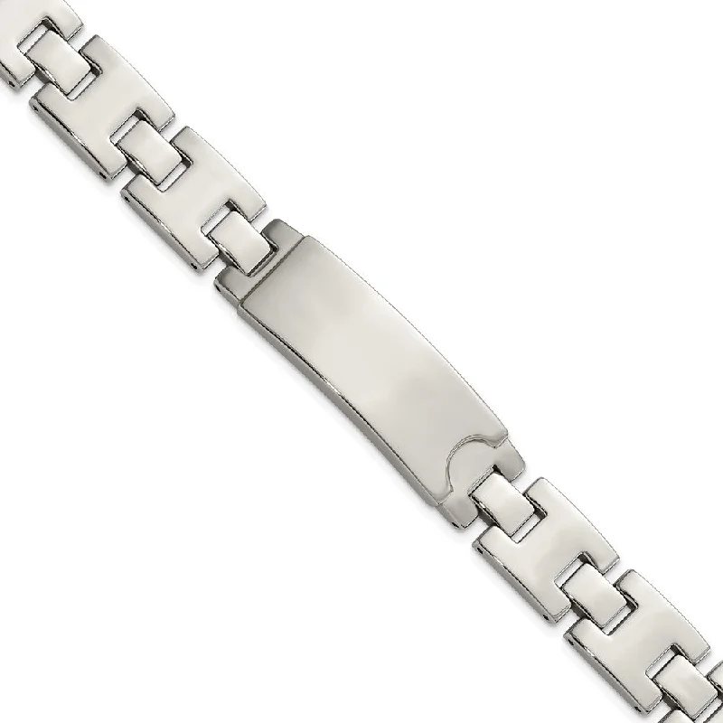 Men's 12mm Polished Stainless Steel I.D. Link Bracelet, 9 Inch